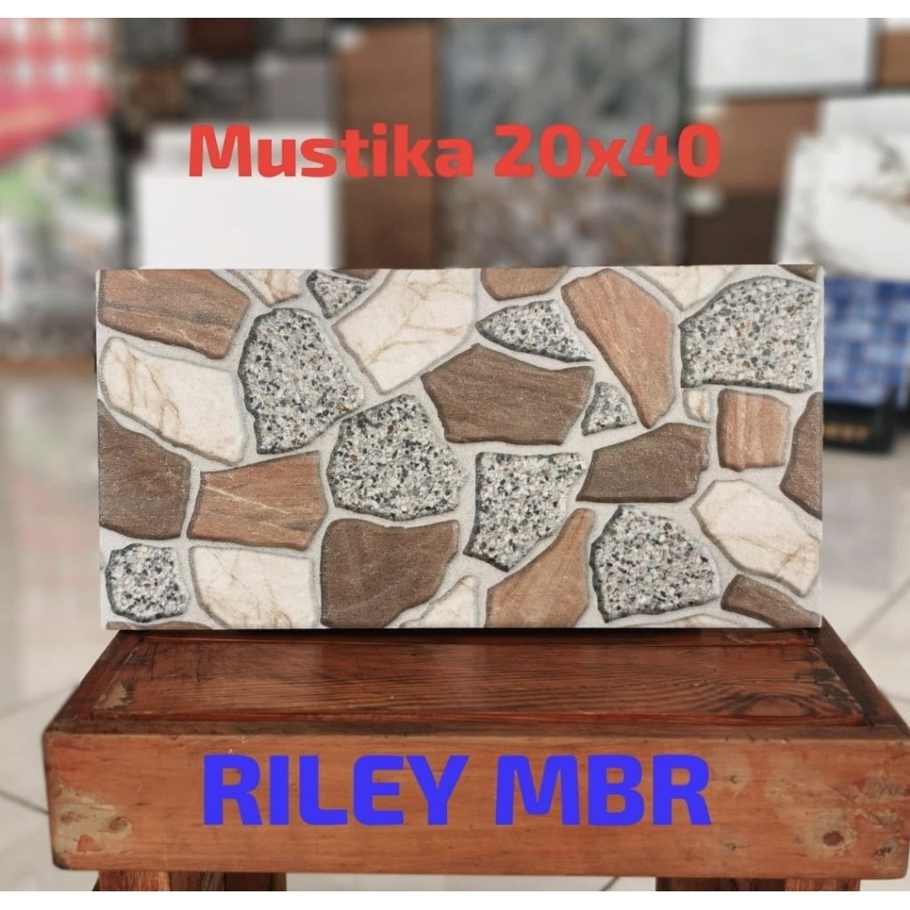 keramik dinding kamar mandi teras dapur pilar rumah batu kasar 20x40 RILEY MBR motif batu brown cokl