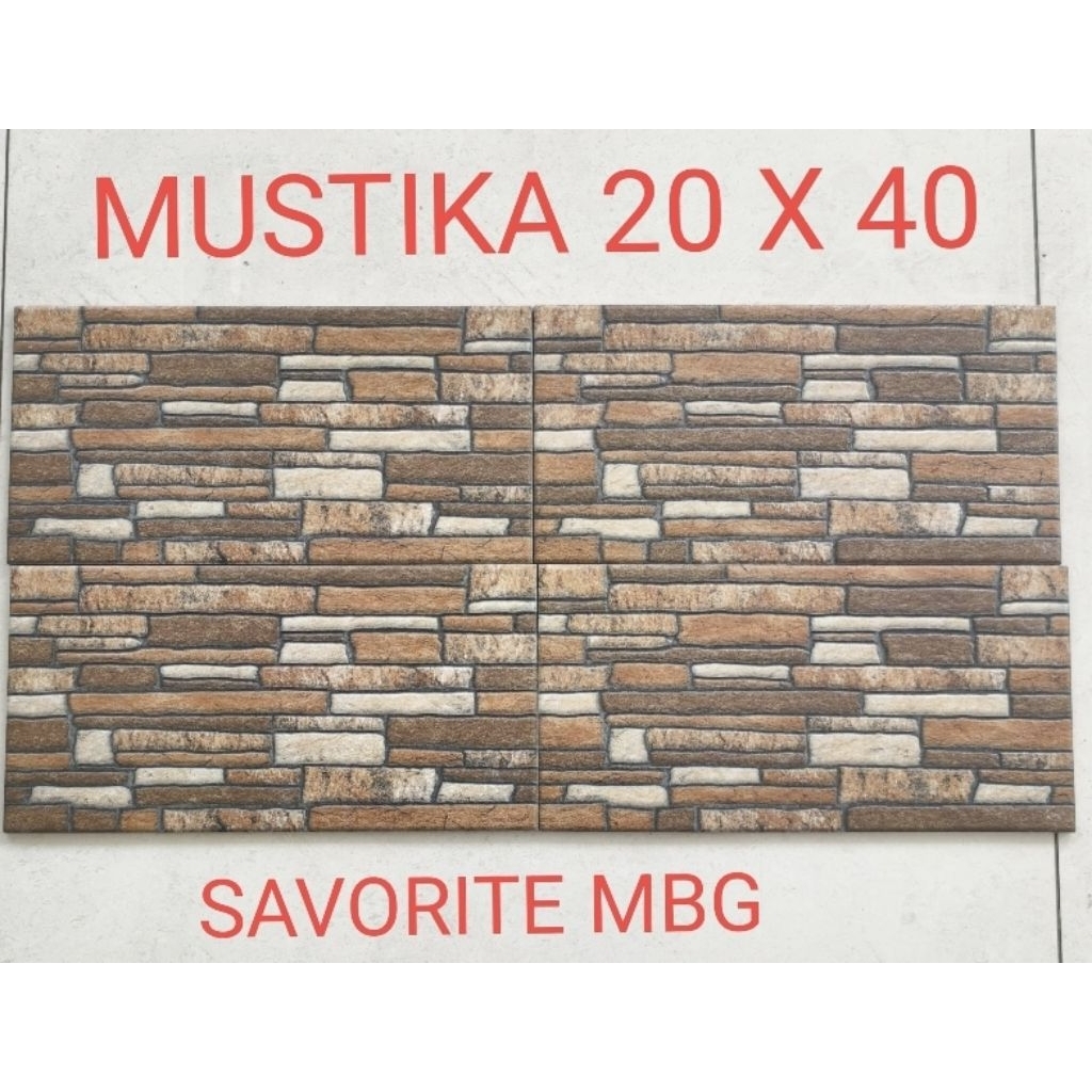 keramik dinding kamar mandi teras dapur pilar rumah batu kasar 20x40 SAVORITE MBG motif batu brown c
