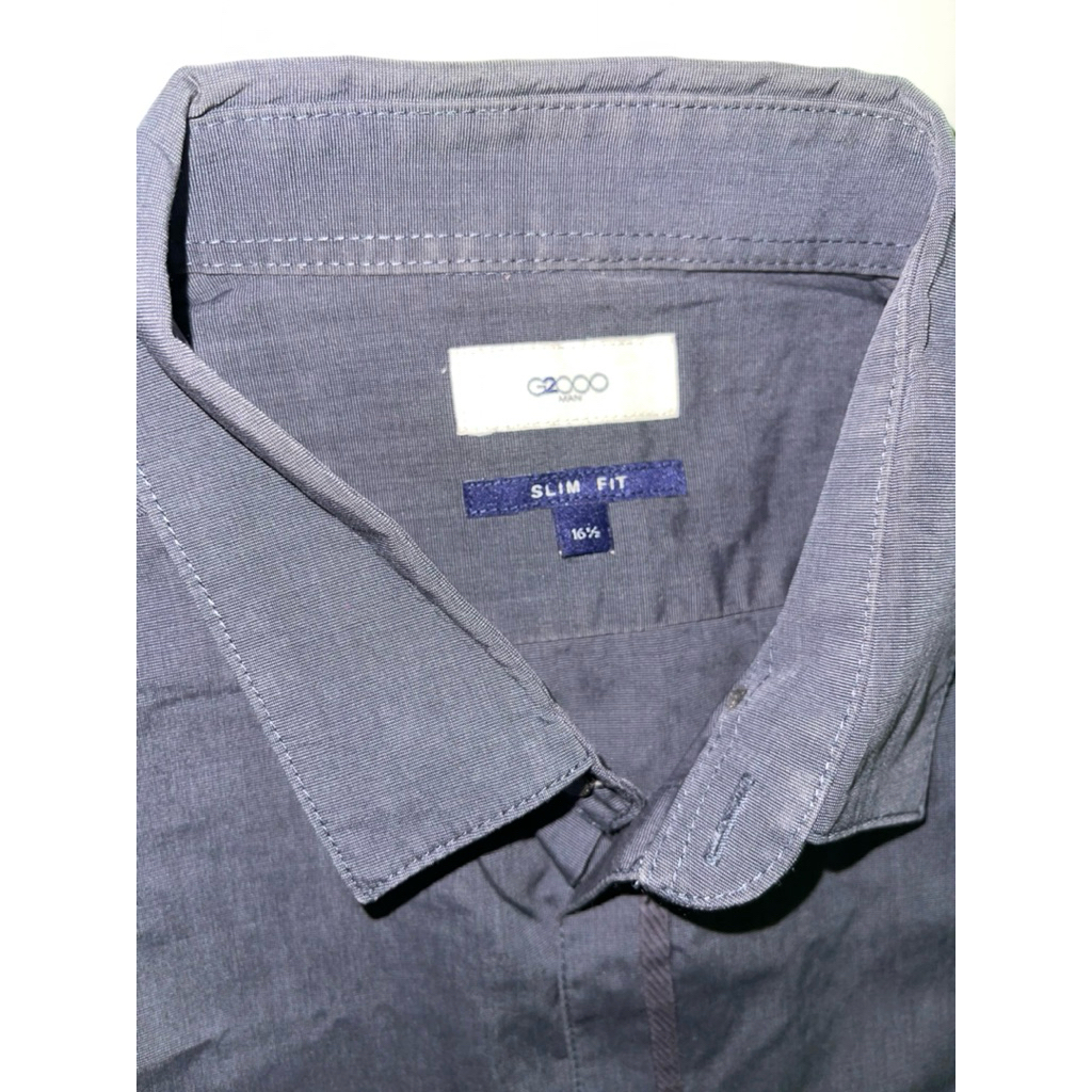 Preloved kemeja G2000 Lengan pendek slim fit biru denim