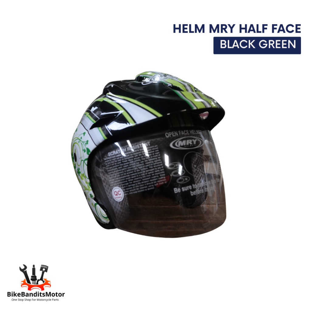 Helm MRY Black Green Half Face