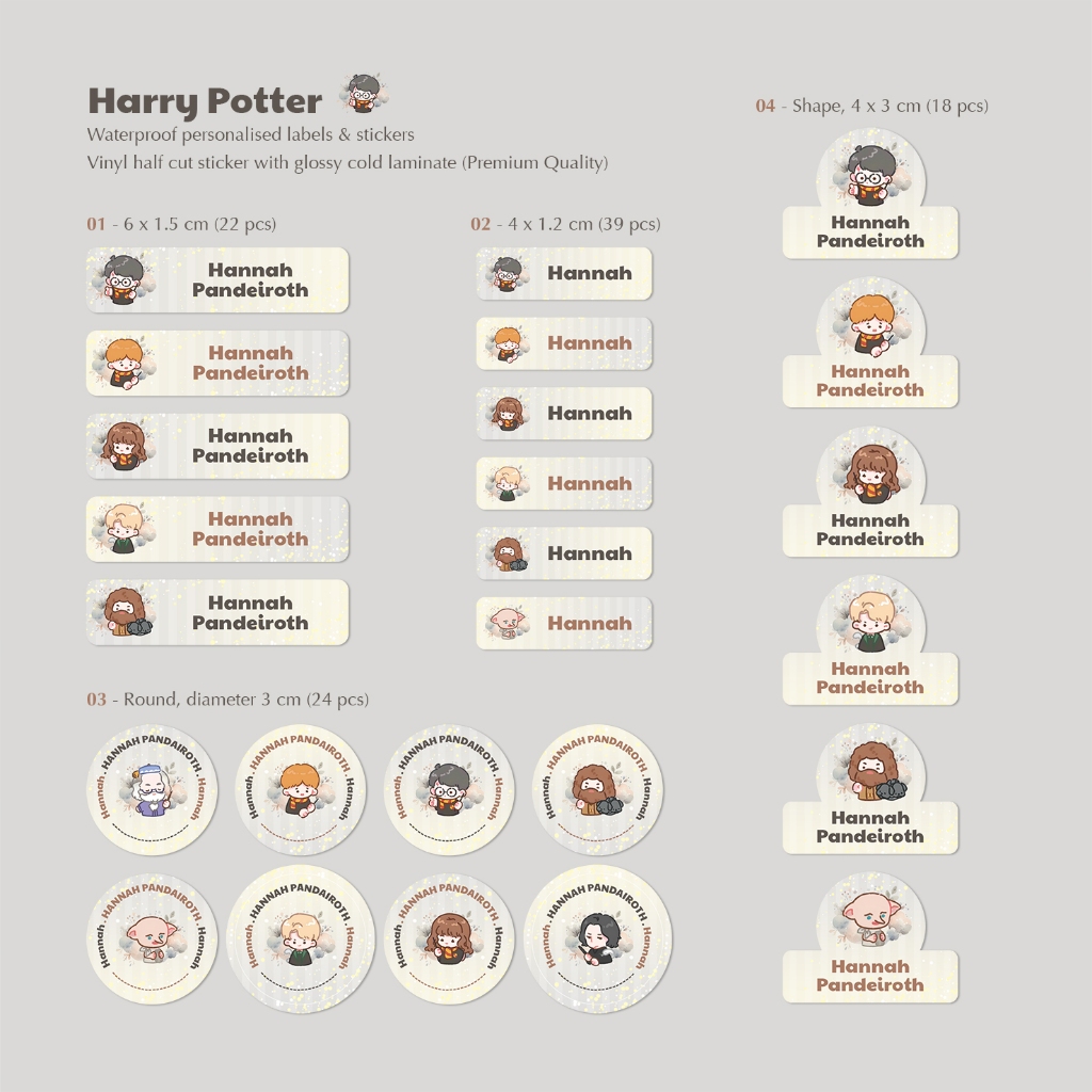 

HARRY POTTER / SINGLE PACK (LABEL & STIKER NAMA WATERPROOF) / STIKER MATA PELAJARAN