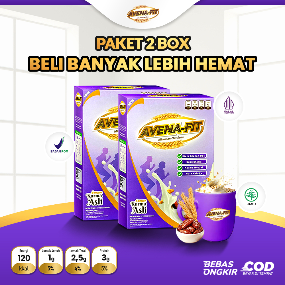 

AVENA-FIT 2 BOX Oatmeal Turunkan Kolesterol Tinggi Sereal Sehat Original BPOM
