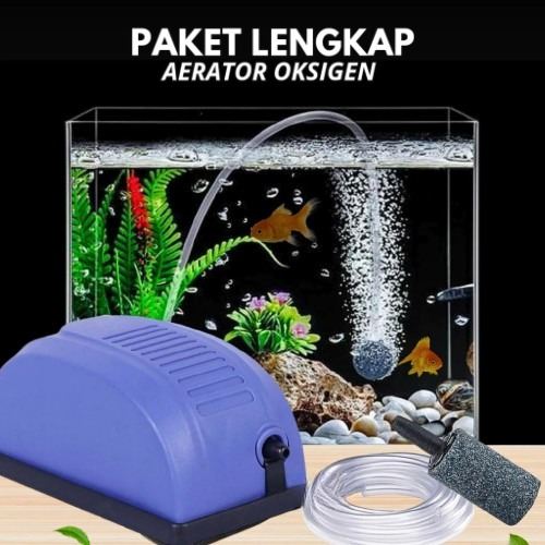 Mesin Aerator Aquarium 1 Lubang – Pompa Oksigen Ikan Hias & Alat Gelembung Udara Merk Random