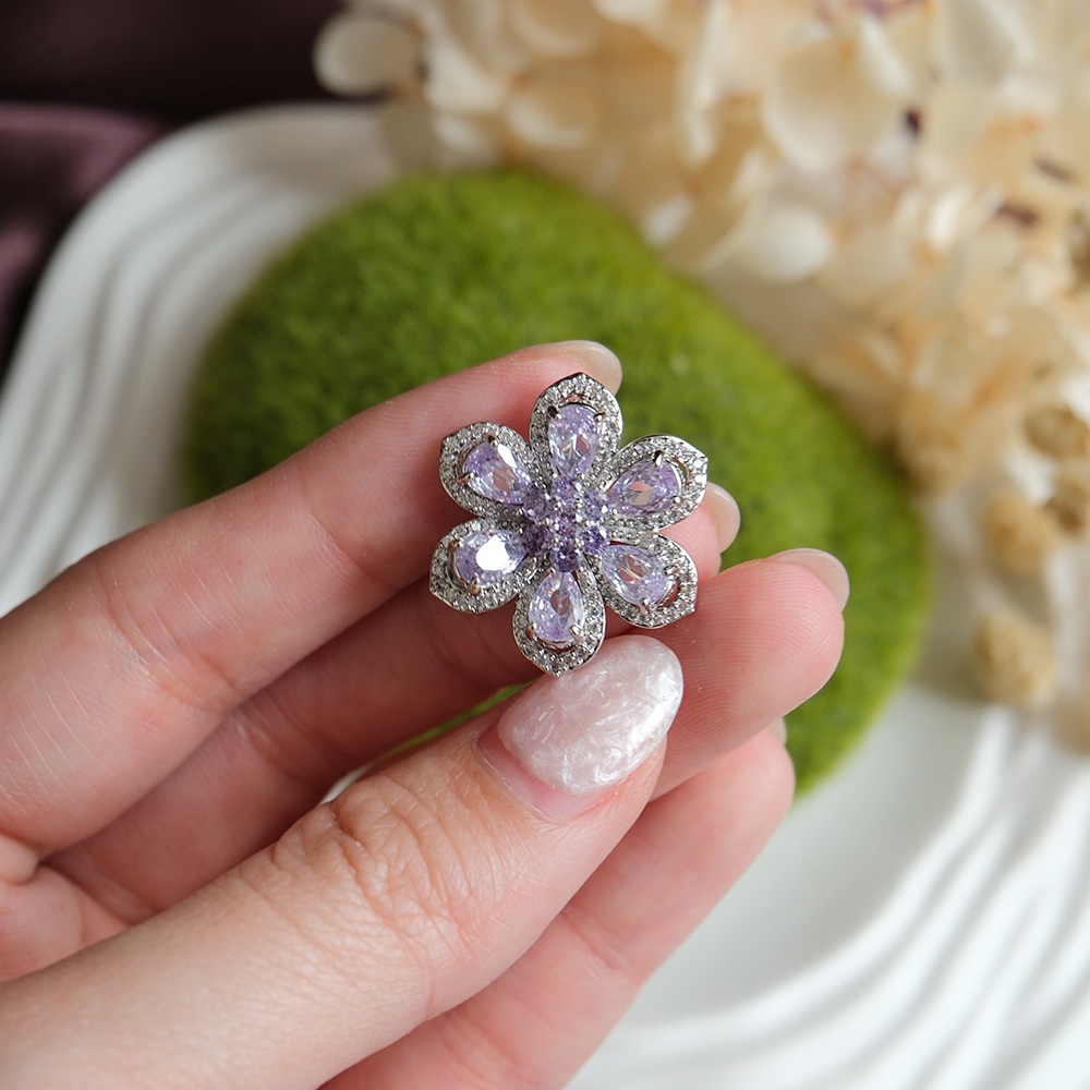 Liora Premium Handmade Purple Flower and Crystal Elegant Unique Brooch Bros Bunga Kristal / Pin by S