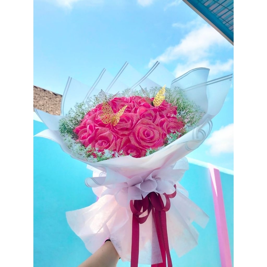 

Buket Bunga Pita Satin Gliter Butterfly (Free Kartu Ucapan)