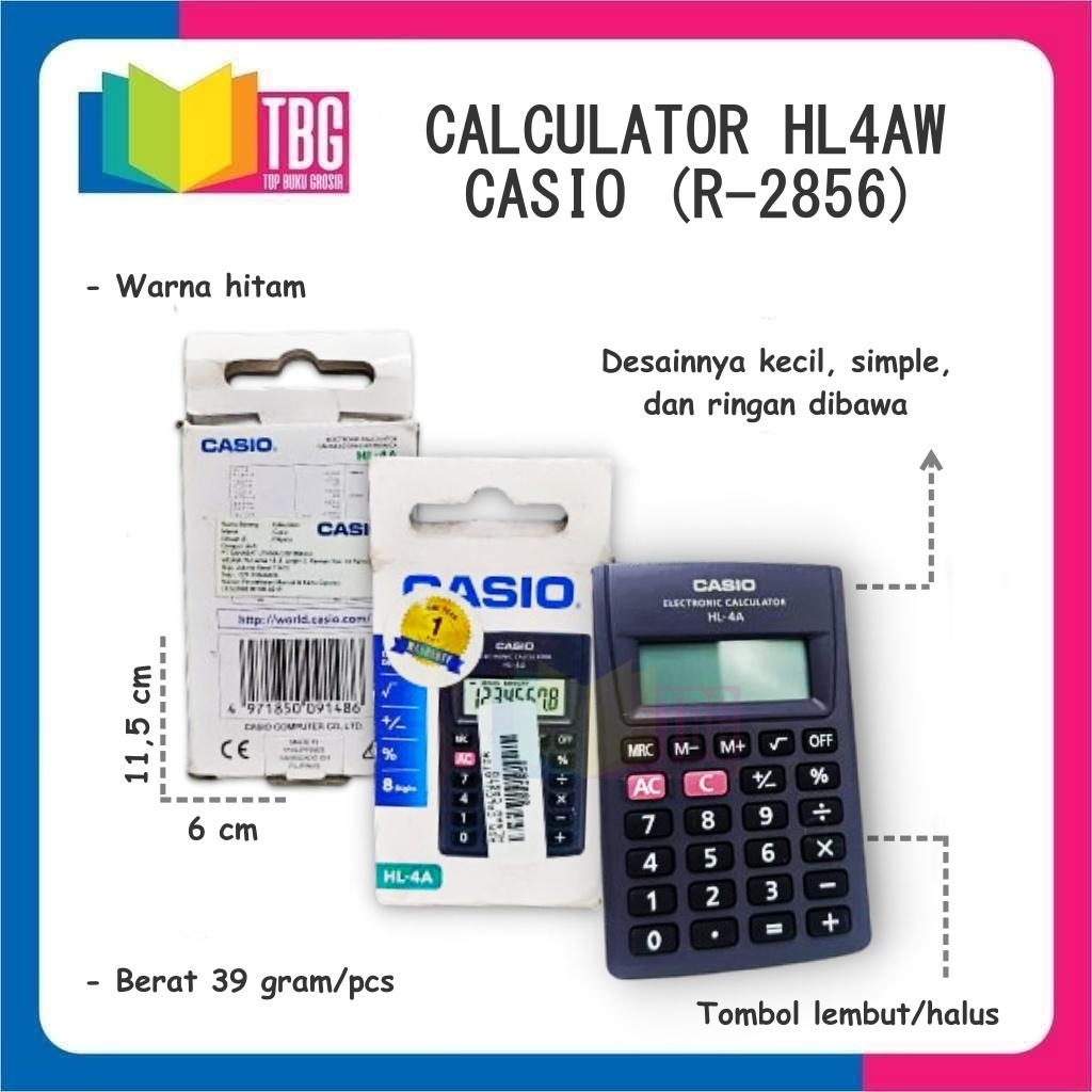 

CALCULATOR HL4AW CASIO/ CALCULATOR 8 DIGIT/ KALKULATOR 8 ANGKA/ KALKULATOR SAKU/ KALKULATOR KECIL (R-2856)