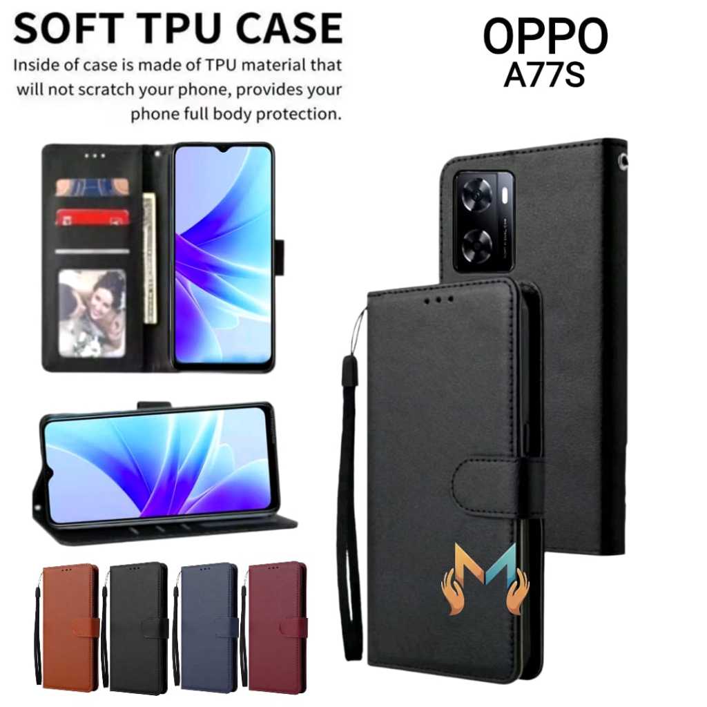 Case OPPO A77S Flip Casing Dompet Kulit Buka Tutup