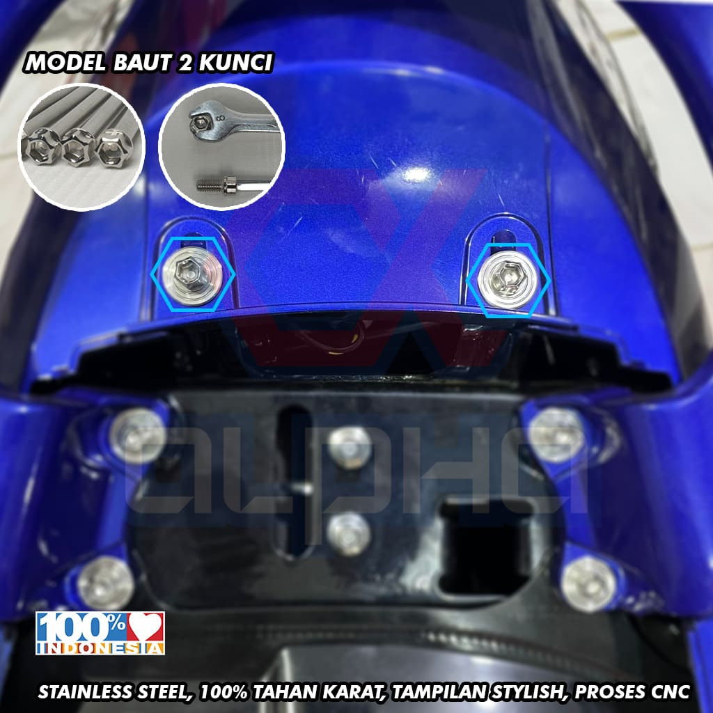 Baut sambungan body mio sporty/mio smile model stainless model 2 kunci by alpha project