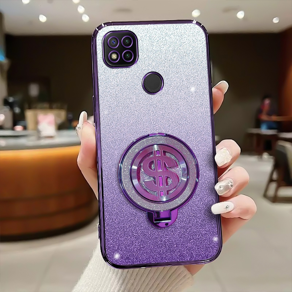 Case Xiaomi Redmi 9c Softcase Glitter Luxury With Ring Magnetic Holder