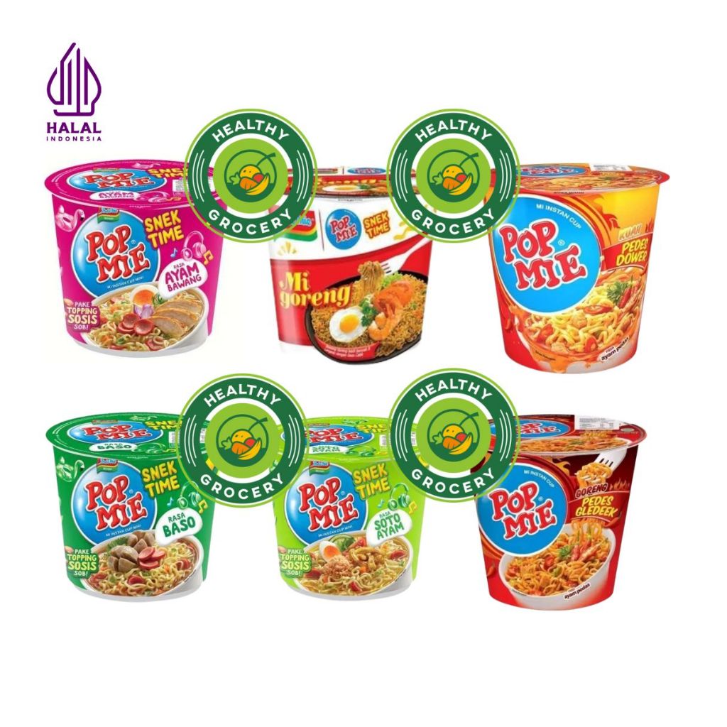 

Pop Mie Snek Time Mie Goreng 43gr / Bakso 38gr / Ayam Bawang 40gr / Soto Ayam 39gr / Pop Mie