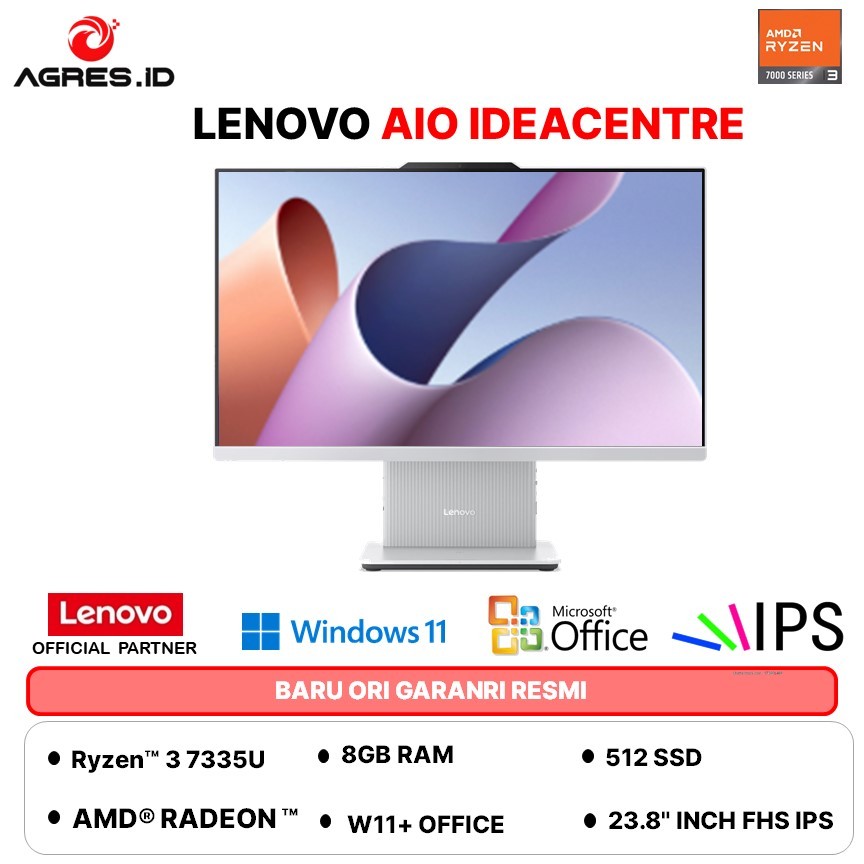 LENOVO AIO IDEACENTRE 24 AMD RYZEN 3 7335 - RAM 8GB 512GB W11+OHS 23.8FHD IPS -85ID