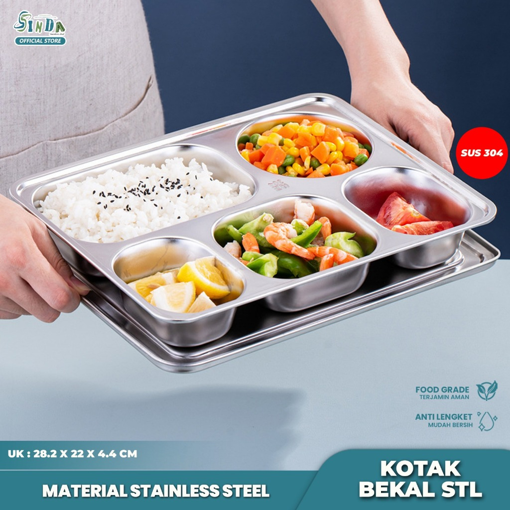 Sinda Food Tray Ompreng Stainless 304 Sekat 5 Kotak Makan Stainless