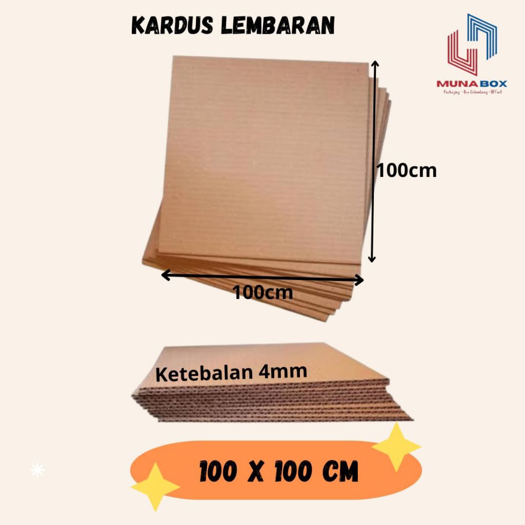 

Ready karton kardus Lembaran sheet 100 x 100 cm Single wall