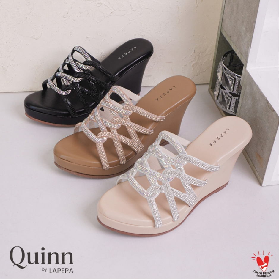 LAPEPA YUK - QUINN Sandal Wanita Slop High Heels Permata Tinggi 9cm Size 36 - 40 Sendal Selop Manik"