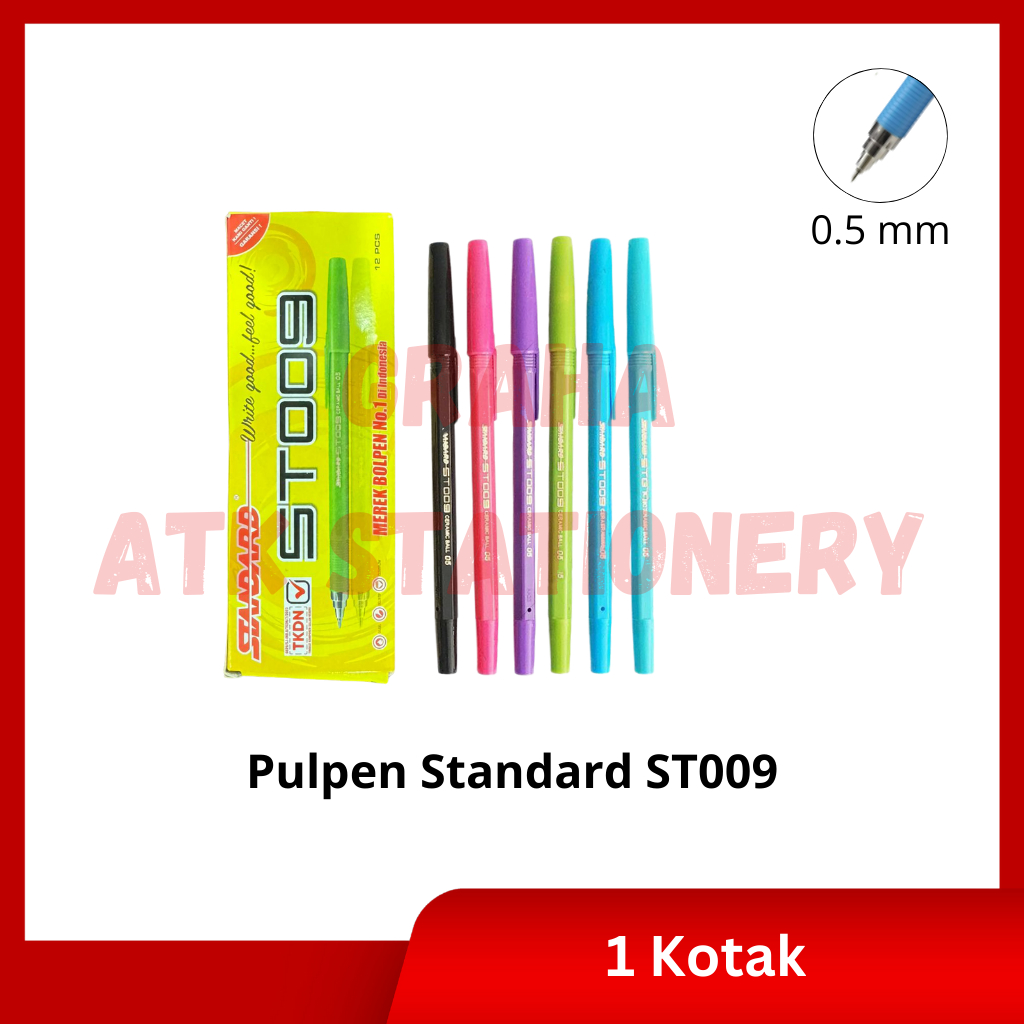 

[1 Kotak] Pulpen Standard ST009 / Ball Pen / Pena 0.5mm Standard ST009