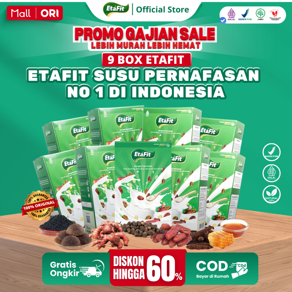 

[ PAKET 9 BOX ETAFIT ] - Susu Kambing Etawa Bubuk Asli 100% Murni Original - Obat Herbal Pernafasan