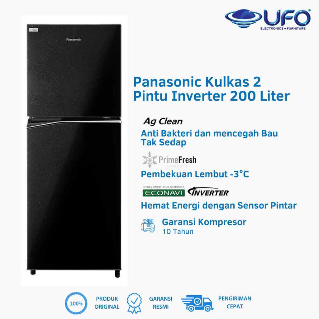 Panasonic Kulkas 2 Pintu 196 Liter NRBB201QPK