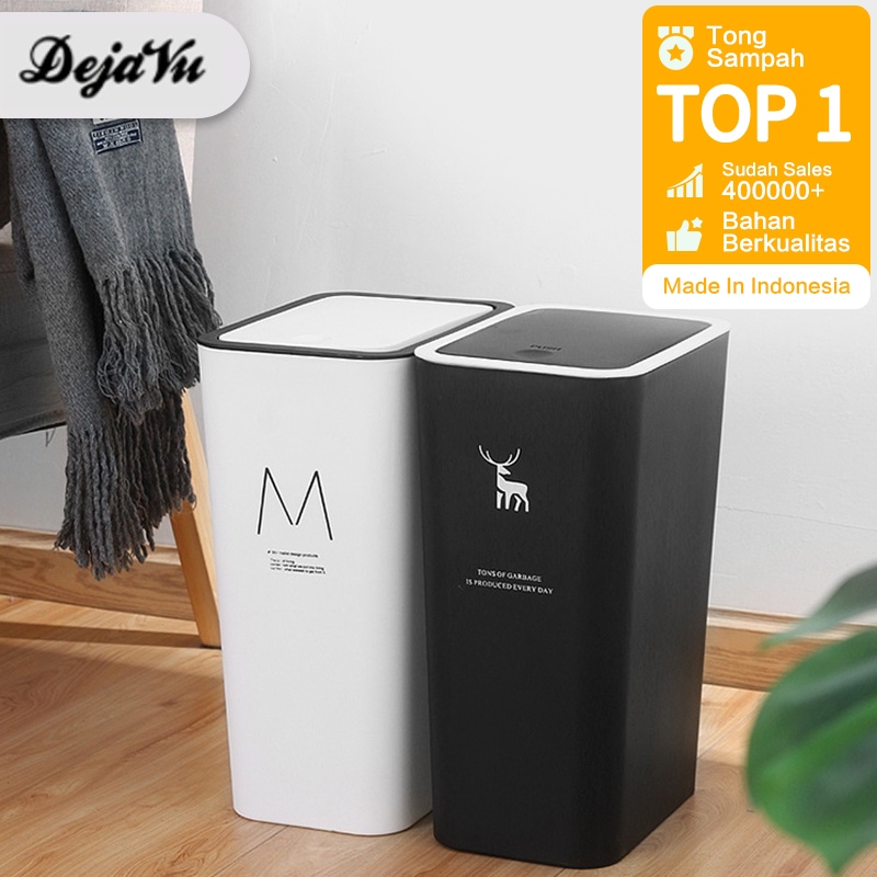 Dejavu Tong Sampah Plastik Tertutup Minimalis Tempat Sampah Dengan Klik Otomatis Kotak Sampah HSB602