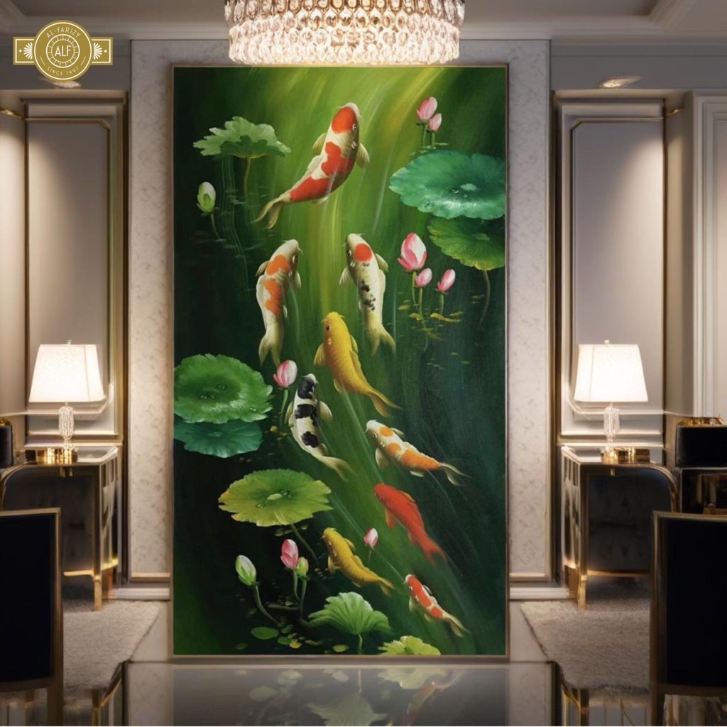 Lukisan Ikan Koi Fengshui || Lukisan Ikan Koi 9 ekor || Lukisan Dekoratif ||