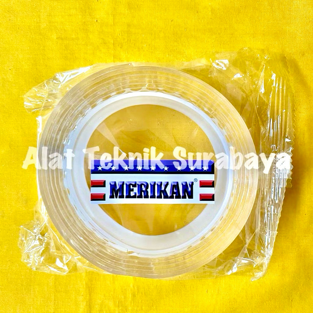 

DOUBLE TAPE CLEAR MERIKAN 2 MM X 3 CM X 2 M / SELOTIP SEAL PEREKAT SOLASI ISOLASI DUA SISI