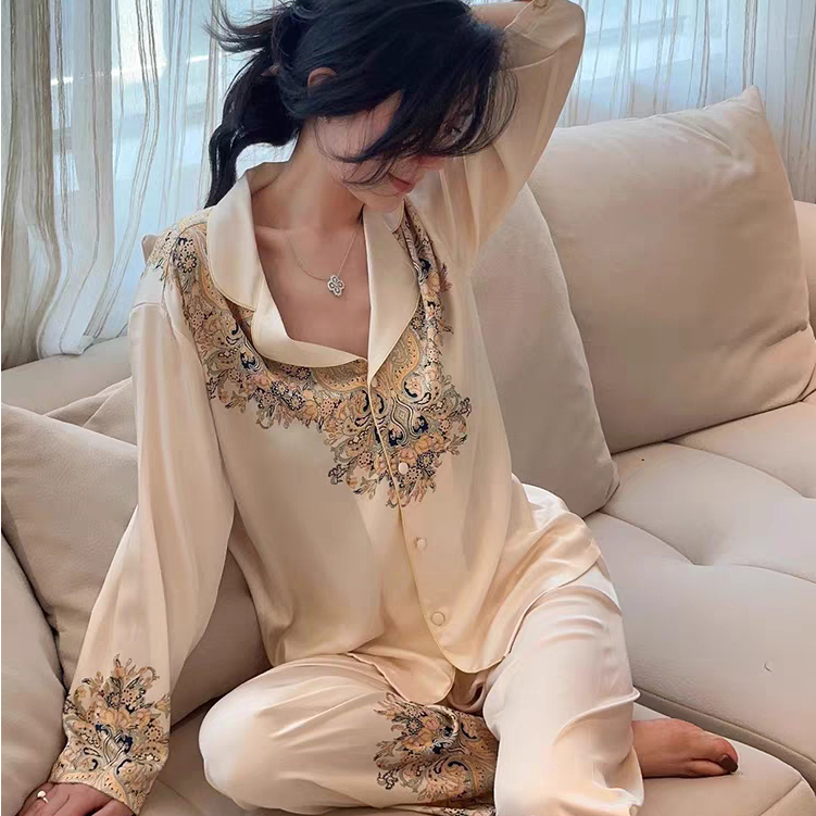 Setelan piyama satin wanita lengan panjang/baju tidur batik motif korea style celana panjang