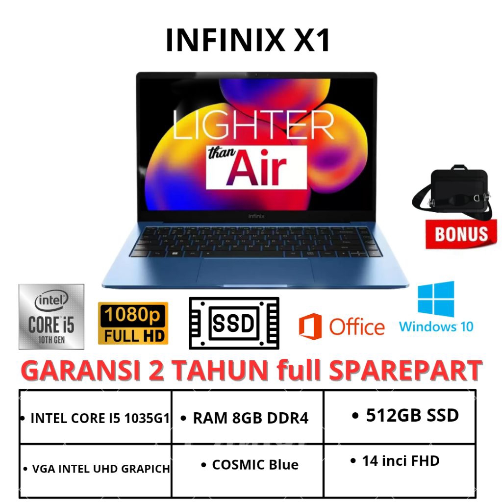 Infinix INbook X1 Intel Core I5 1035G1 8GB 512 W10 14″FHD IPS –COSMIC BLUE