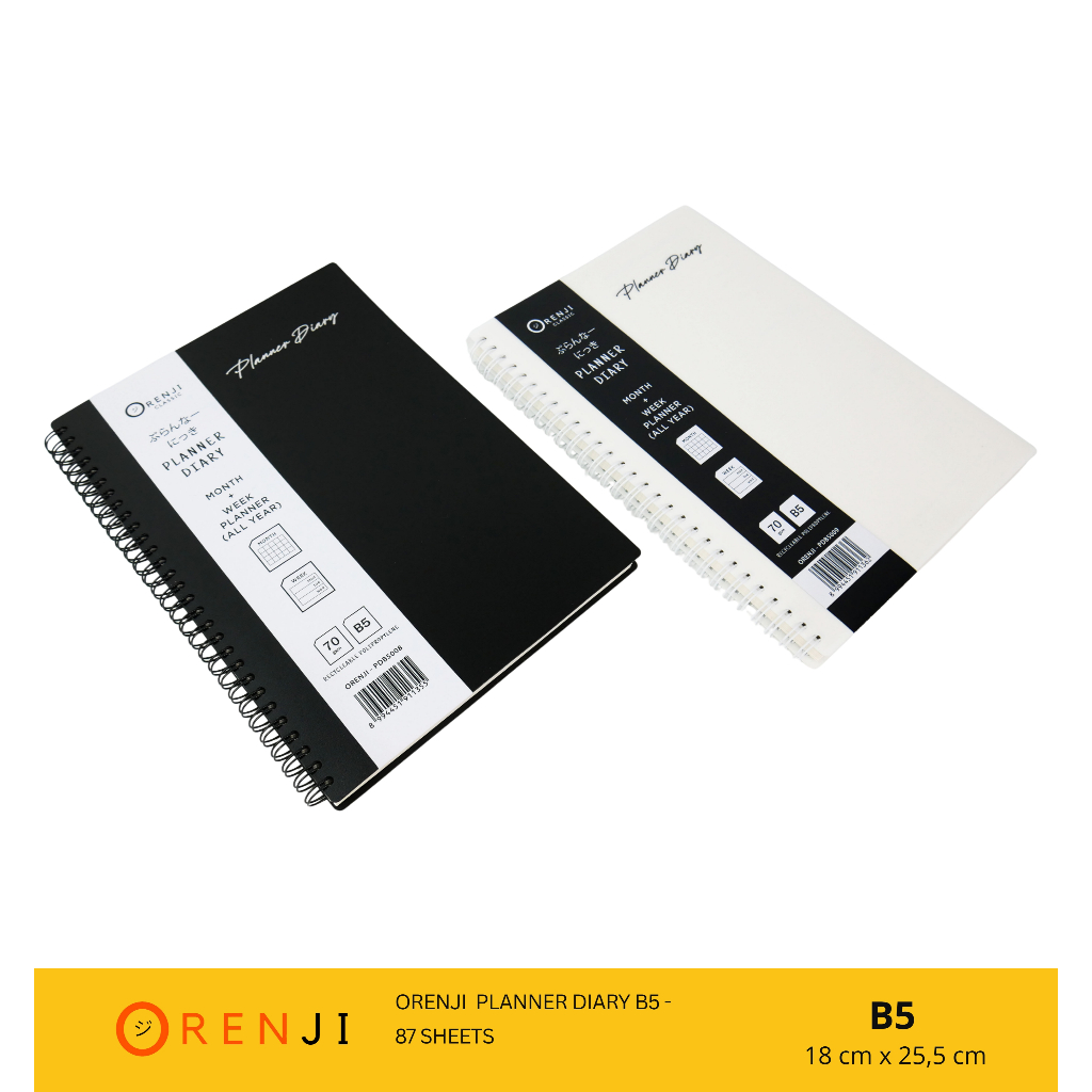 

Planner Diary B5 Merek Orenji – 87 Halaman | Warna Hitam dan Putih 70gsm Book Paper Stora Enso - Catatan Harian, Buku Agenda Ukuran 18cm x 25,5cm Weekly Planner, Yearly Planner