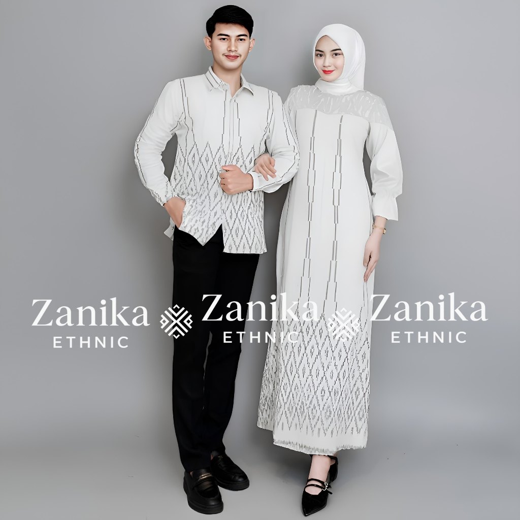 Baju Couple Tenun Series Seira Warna White Ivory Dress Seira X Kemeja Tenun Ethnik