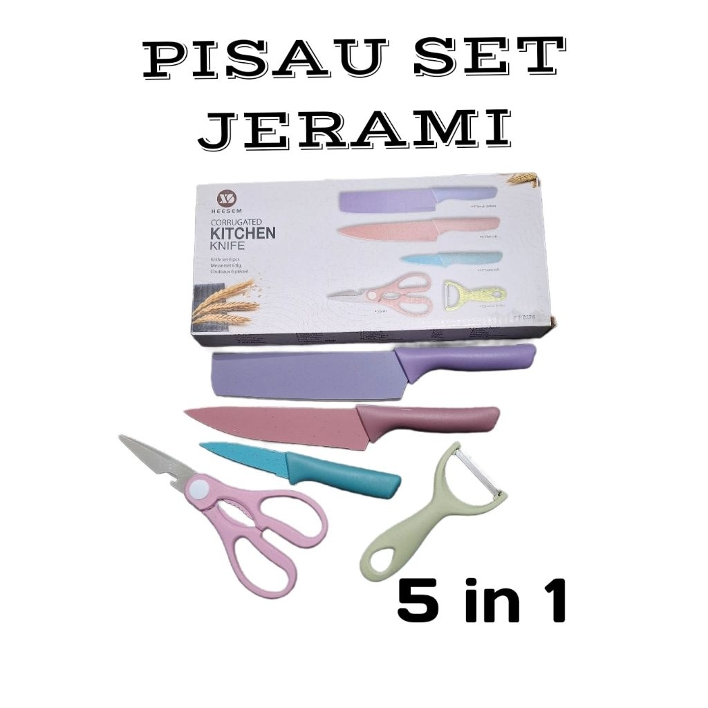 pisau set keramik/gold/jerami 5in1 alat masak