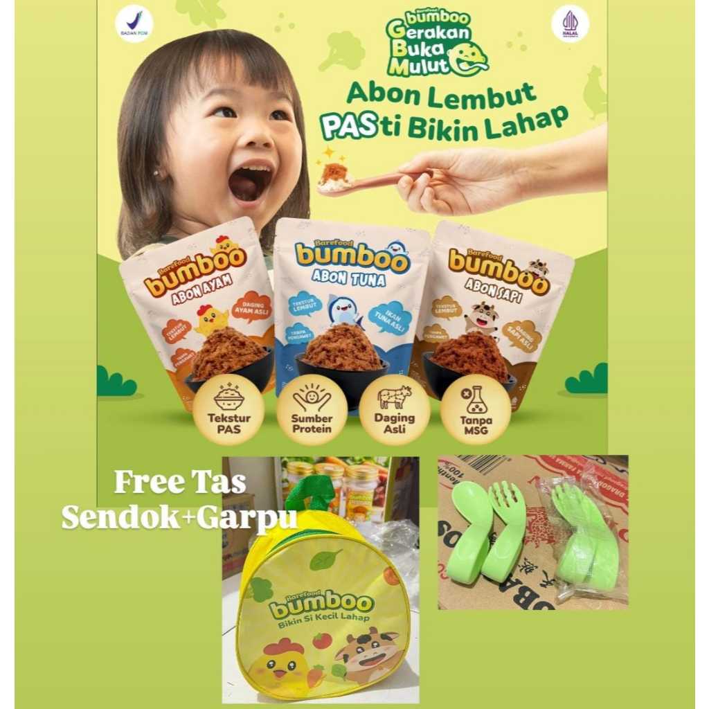 BAREFOOD BUMBOO Abon MPASI tanpa MSG & Pengawet FREE TAS - Abon Bumboo Abon MPASI Bayi
