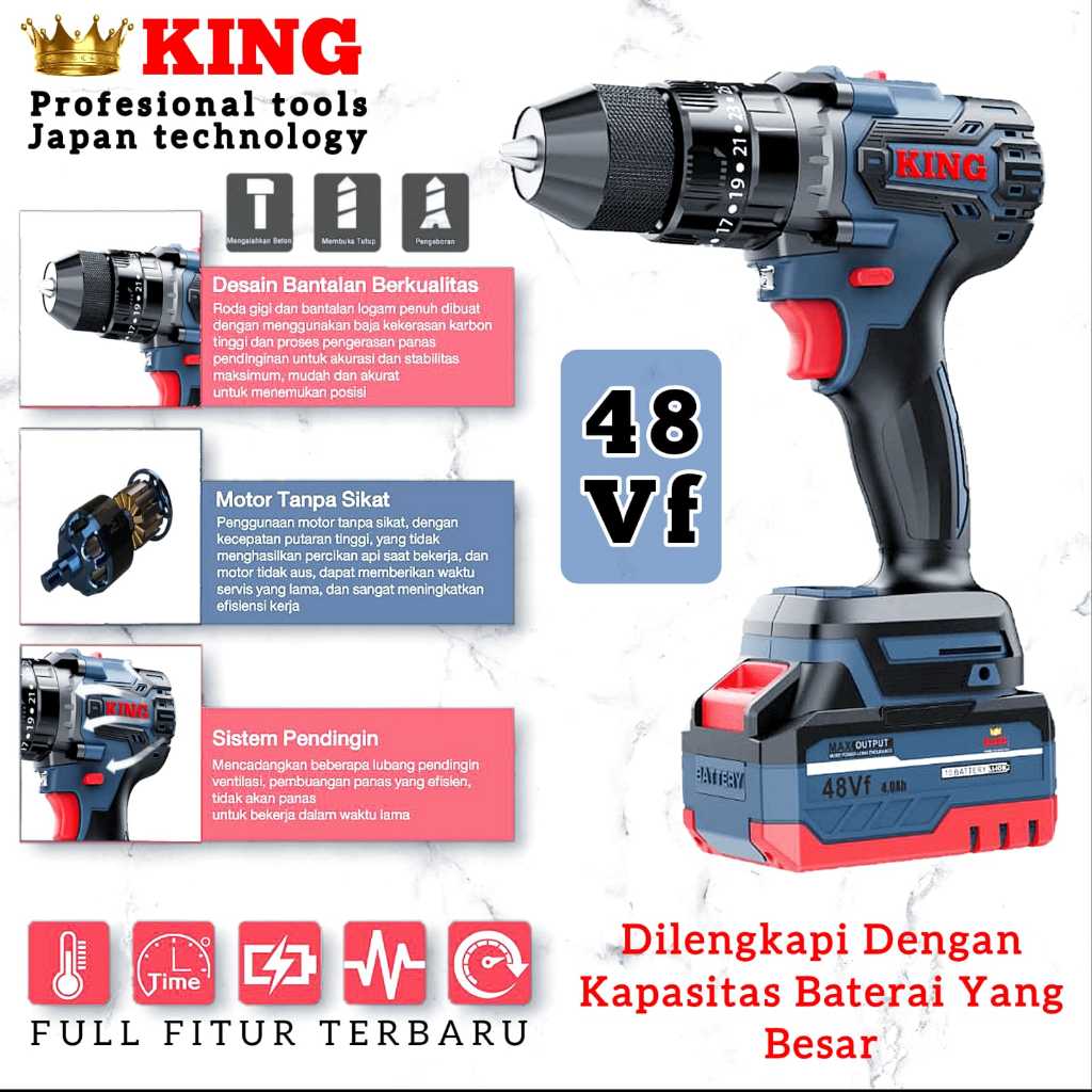 Bor baterai 12-1volt Hyuga plus toolkit hyuga terlengkap tembok besi kayu japan technologi