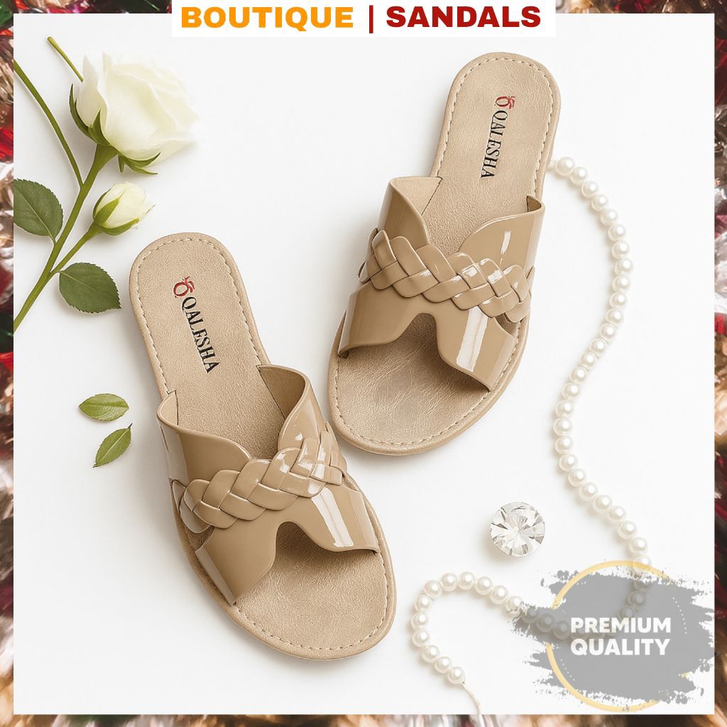 Sandal Kondangan Wanita Keren Selop Glossy Hits Slippers Delara Korean Style Mewah Terbaru 2025
