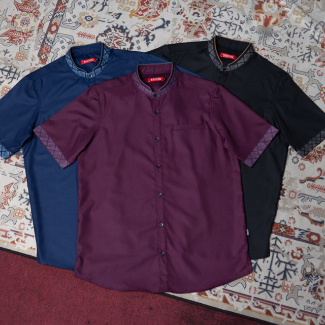 SaviqOfficial - Kemeja Mahkota Kemko Pria Lengan Pendek Hitam Navy Burgundy