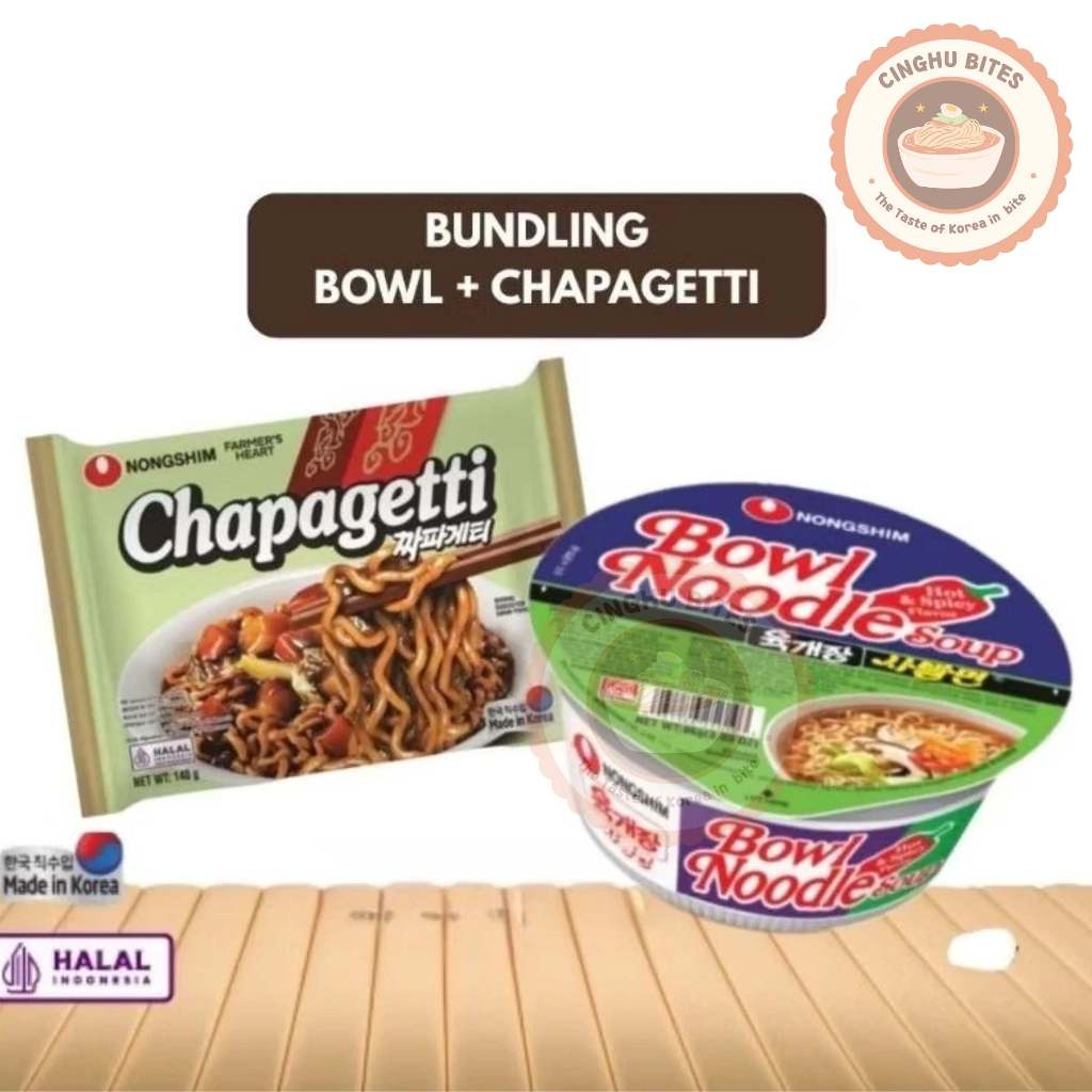 

[BUNDLING MIX] 1 PC BOWL NOODLE HOT SPICY + 1 PC CHAPAGETTI - MIE INSTAN [NONGSHIM - IMPORT KOREA]