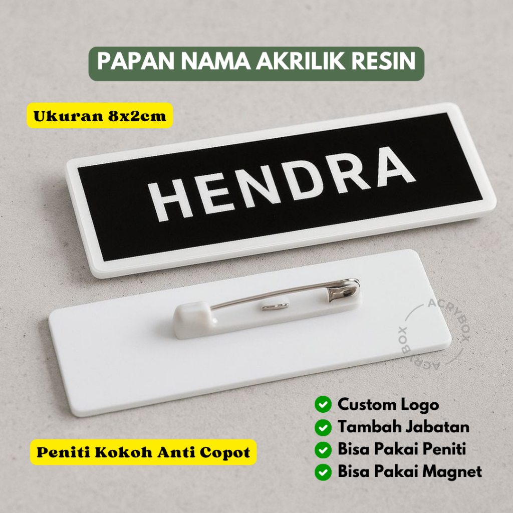 

PAPAN NAMA / NAMETAG AKRILIK PENITI COSTUM LOGO, JABATAN RESIN | No Minimum Order