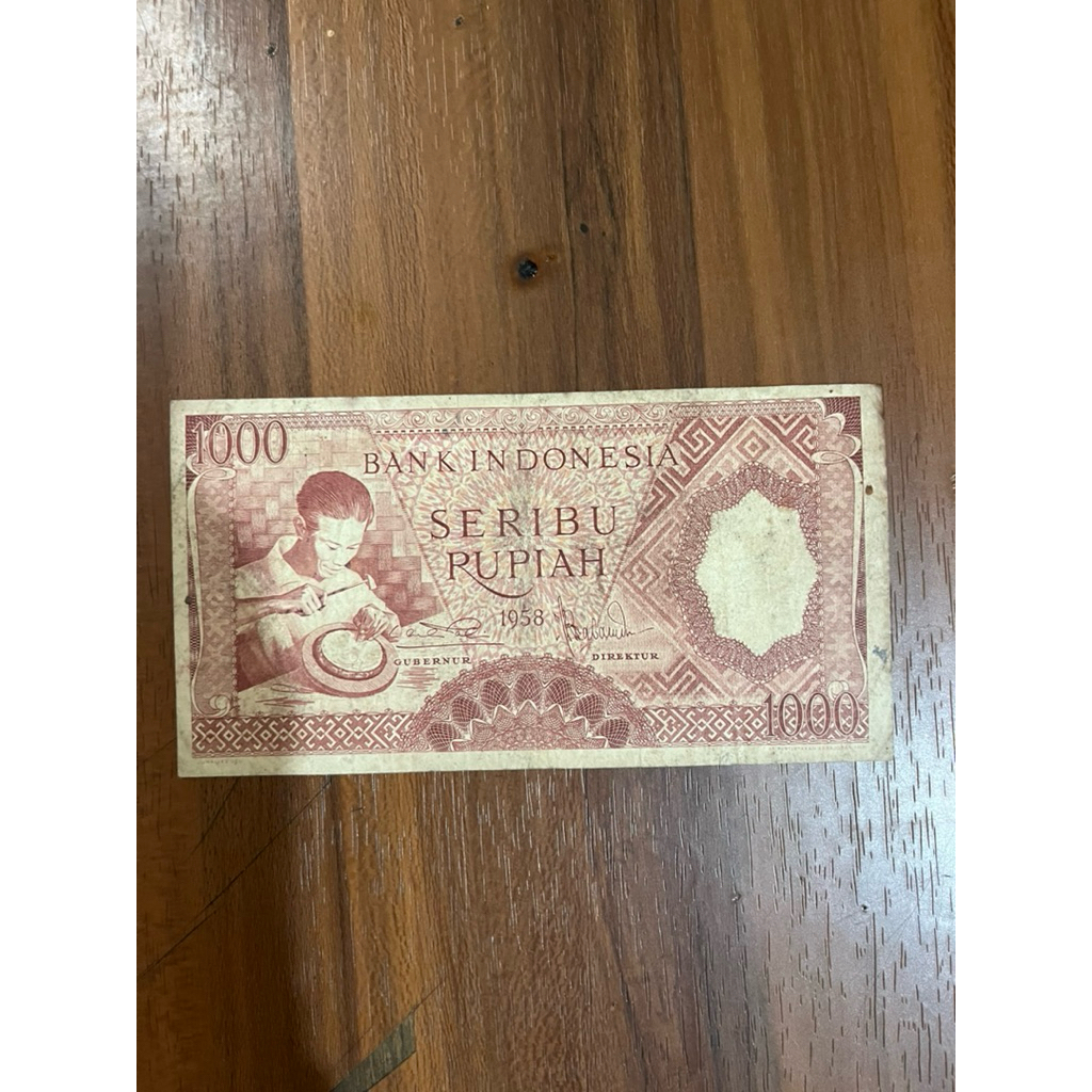 Uang Kertas 1000 Rupiah 1958 MERAH Seri Pekerja Koleksi Kuno