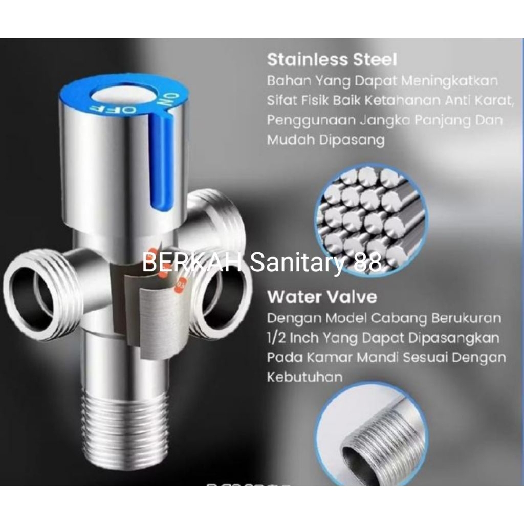 Stop Kran Cabang 3 Stainless Steell 304