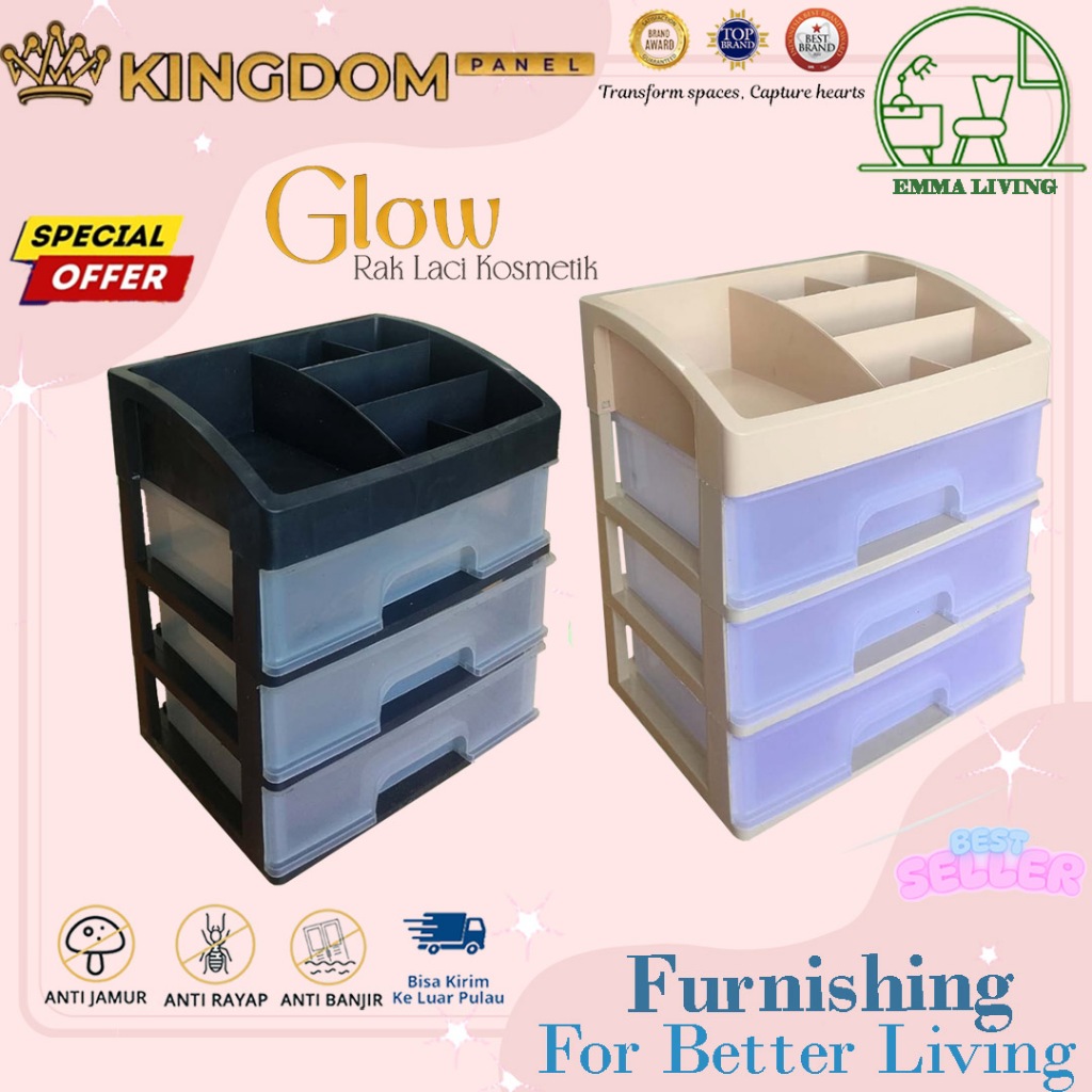 KINGDOM Rak Glow Organizer Plastik Skincare Makeup Kosmetik ATK Minimalis Serbaguna Meja Rias