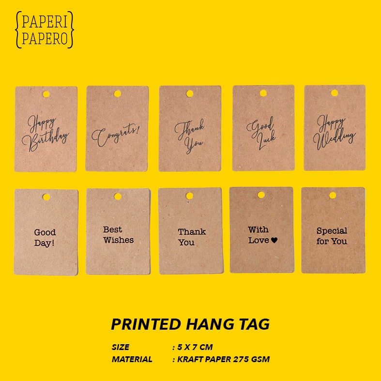 

Printed HangTag - Tag / Label Cetak Kraft Cokelat 5 x 7 cm (10 pcs) Tali Rami Rustic