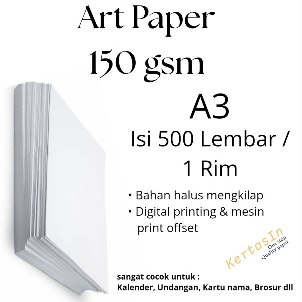 

Kertas Art Paper 150 gsm A3 Isi 500 Lembar / 1 Rim – Halus & Putih Cocok untuk Cetak Brosur, Poster, Katalog