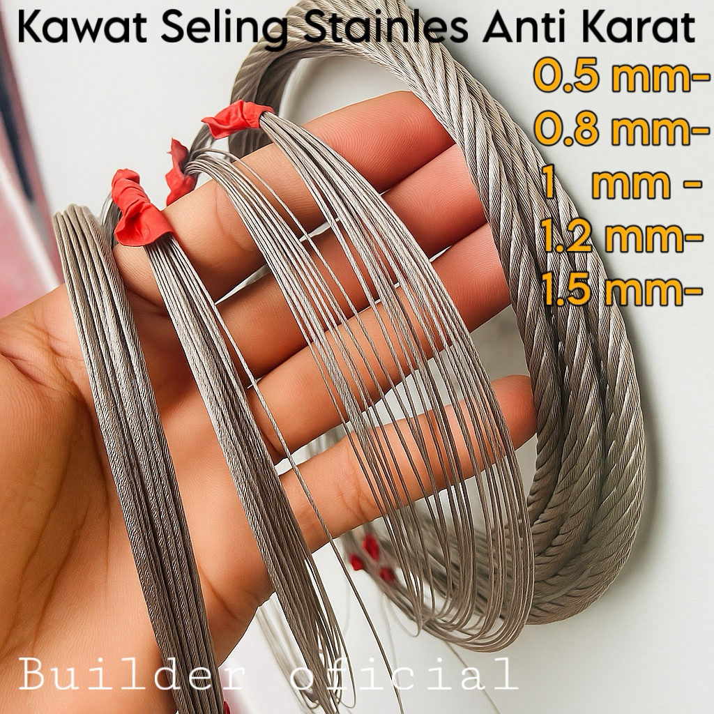 Kawat Seling Baja Stainless 0,5 mm 0,8 mm 1 mm 1,2 mm 1,5 mm Tali Seling Baja Anti Karat Tali Kawat 