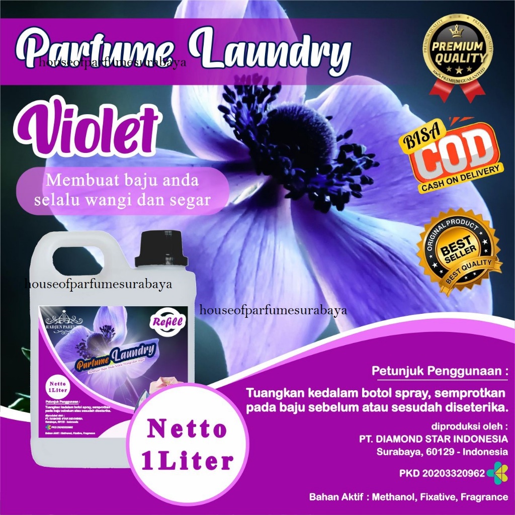 Parfum Tahan Lama Aroma Aroma Violet 1 Liter  |Pewangi Laundry dengan keharuman fresh,floral,harum t