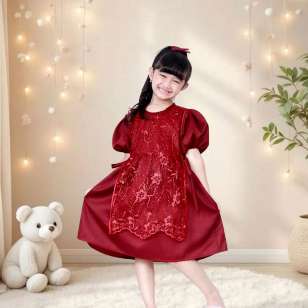 Dress brukat anak laluna kids dress satin natal kondangan pesta