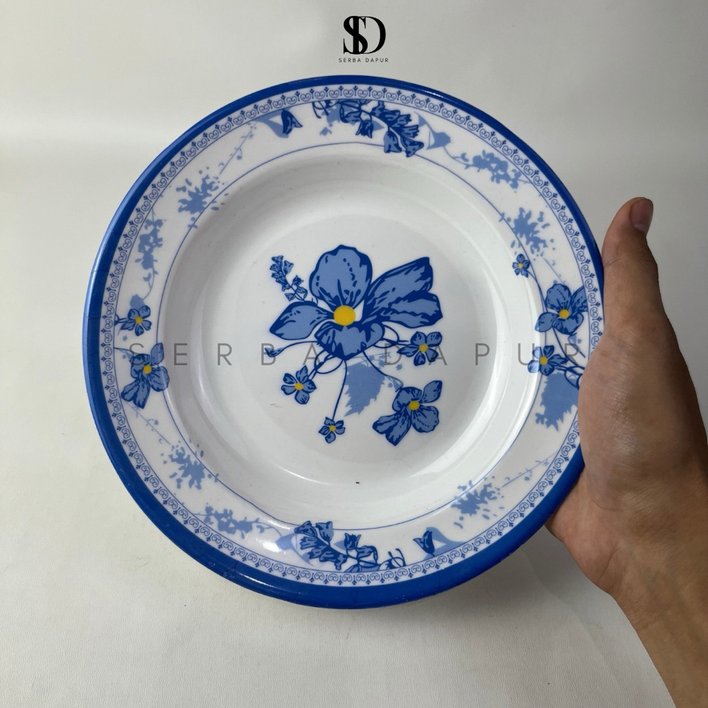 ( 6pcs / 1lusin ) Piring Melamine Motif Bunga 23cm Meishing, Piring Melamin Bulat Motif Kembang