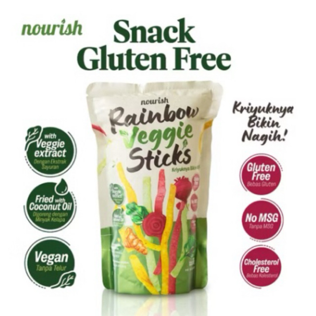 

Nourish Rainbow Veggie Stick Gluten-Free dengan Ekstrak Sayuran No MSG 60 gr