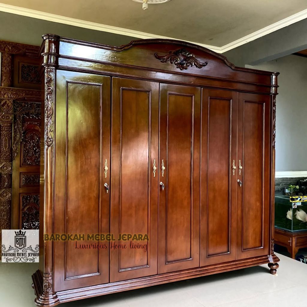 Lemari pakaian pintu 5 minimalis klasik jeti jepara grade A lemari baju klaisk minimalia 5 pintu mat