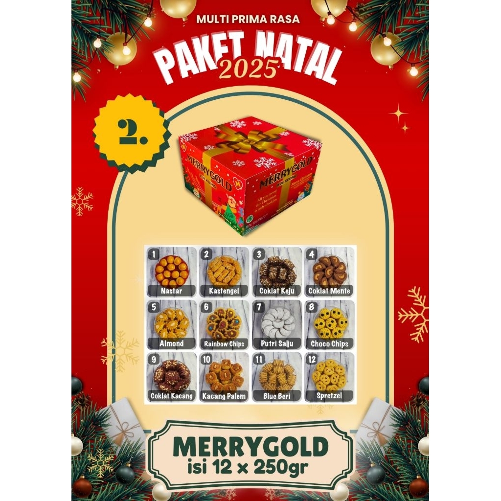 

Paket Merrygold Cookies Natal isi 12 @250g kue kering Multi Prima Rasa