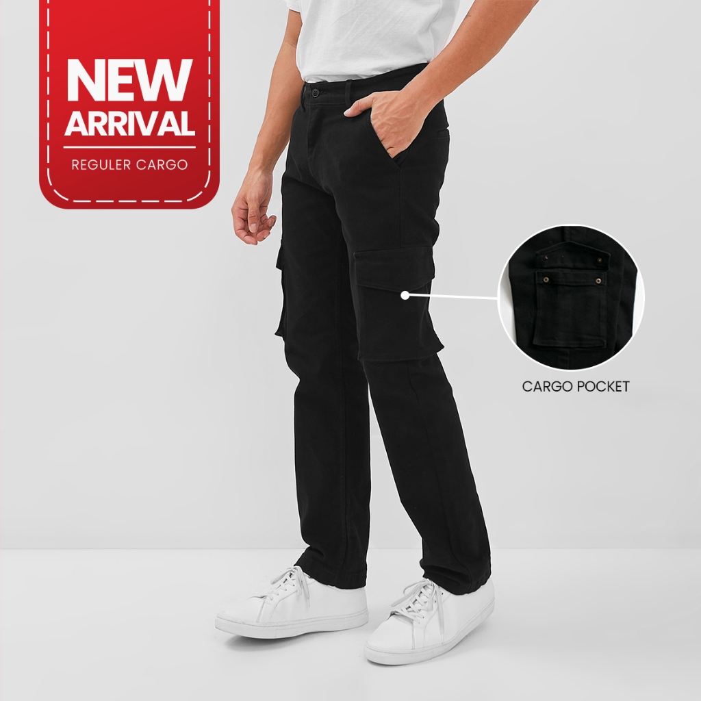 EDWIN JEANS - Celana Cargo Panjang Pria Reguler Fit Warna Hitam JEROME BLACK