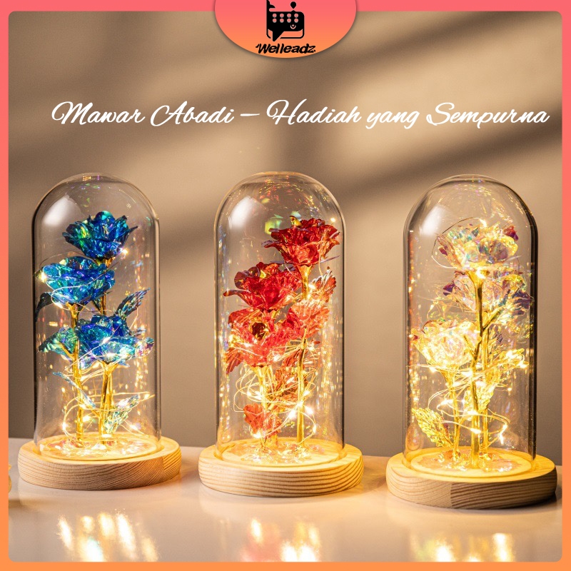 Lampu Hias Bunga Mawar Led Besar Dekorasi Gift Box Beauty and The Beast Rose Lampu Led Mawar