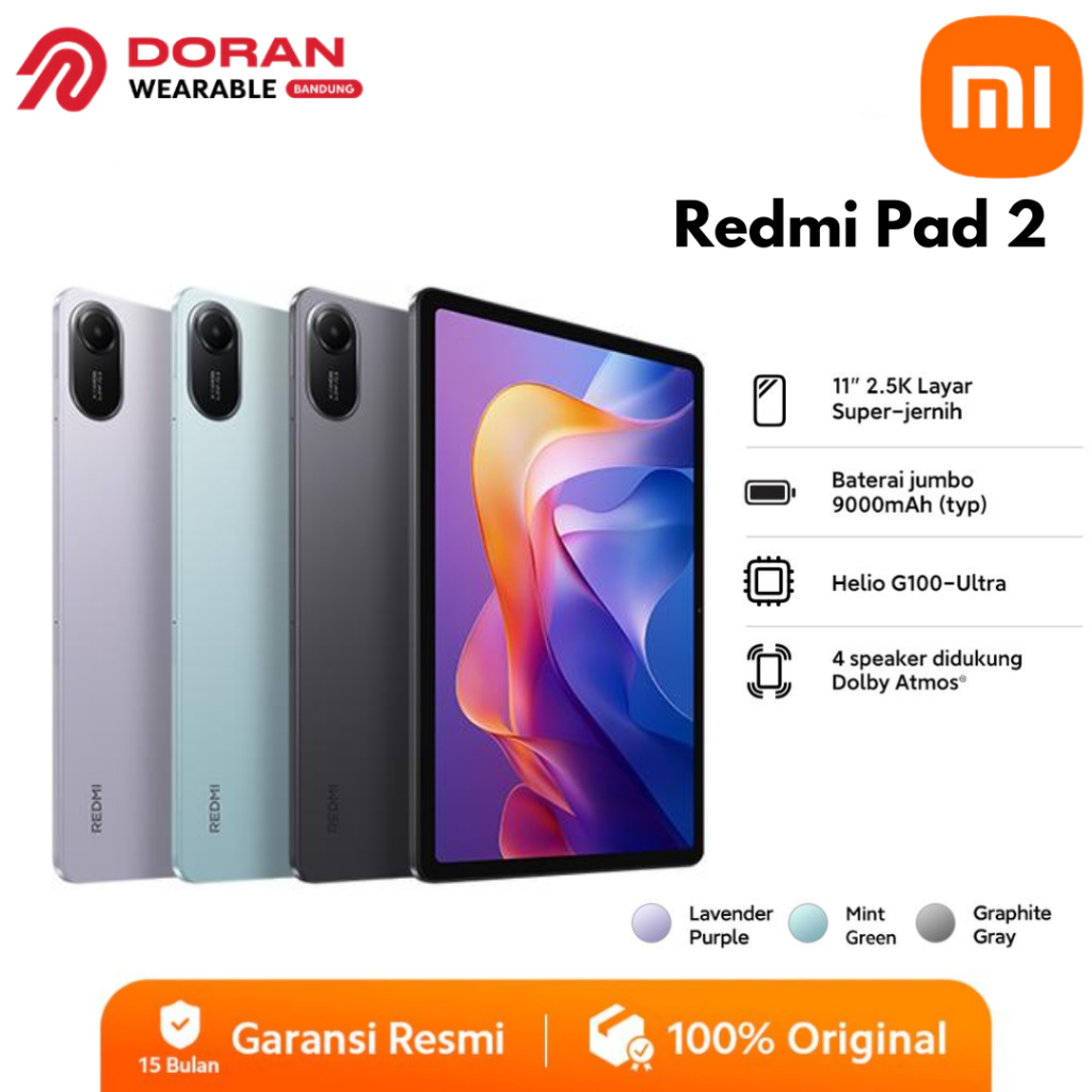 Xiaomi Redmi PAD 2 4/128 [WIFI ONLY] MediaTek Helio G100-Ultra Layar 11" Baterai 9000mAh -Garansi Re